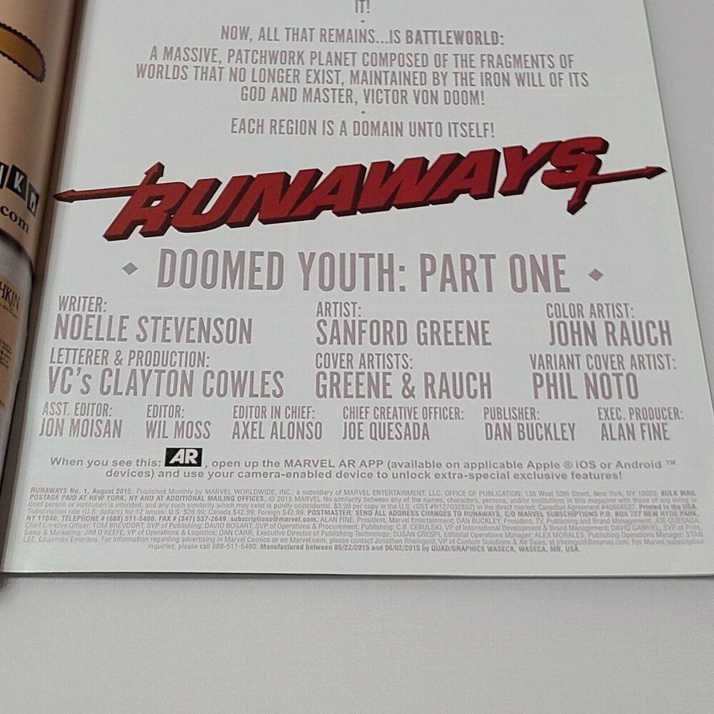 Runaways 1 Marvel Comics 2015 FN/VF Sanford Greene Cover A Battleworld - Picture 5 of 16